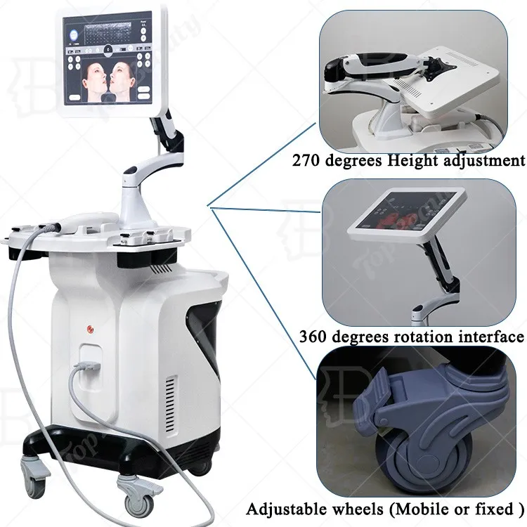 جهاز إعادة تأهيل الجلد بالموجات فوق الصوتية مع دوران 360 درجة لإزالة التجاعيد، جهاز MMFU الرأسي 4D