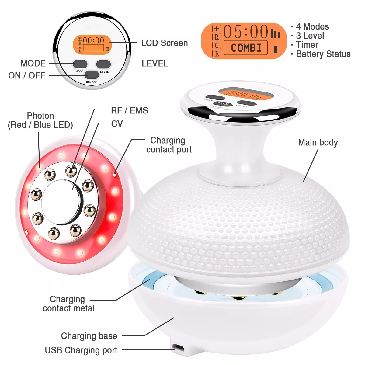 آلة فقدان الوزن RF للاستخدام المنزلي آلة نحت الجسم المحمولة EMS LED Photon Beauty Salon Equipment