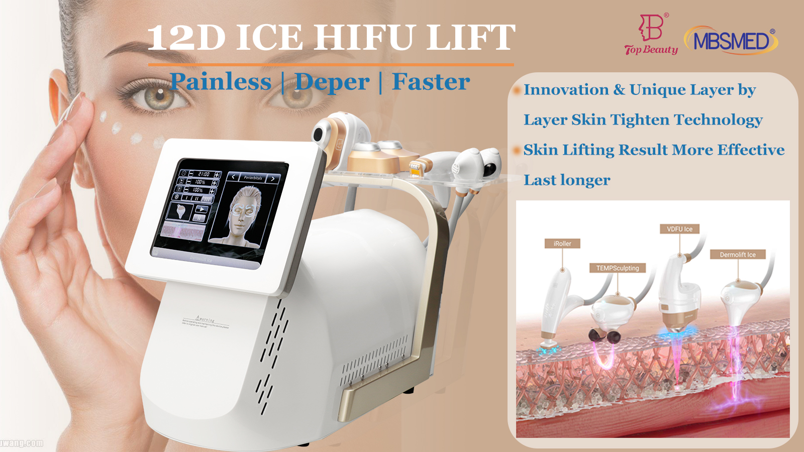 آلة 12D ICE hifu لرفع الوجه وتشد البشرة بجهاز HIFU
