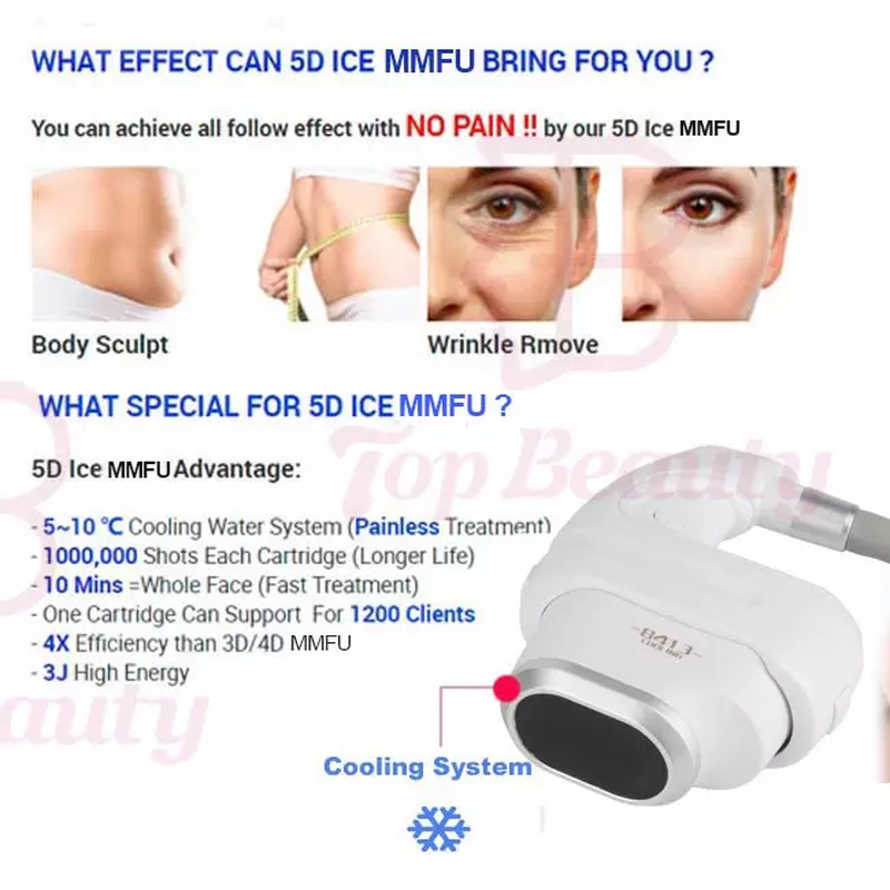 1,000,000 طلقة تبريد جليدي 8D HIFU 5D Smas رفع آلة العناية بالبشرة الجليدية